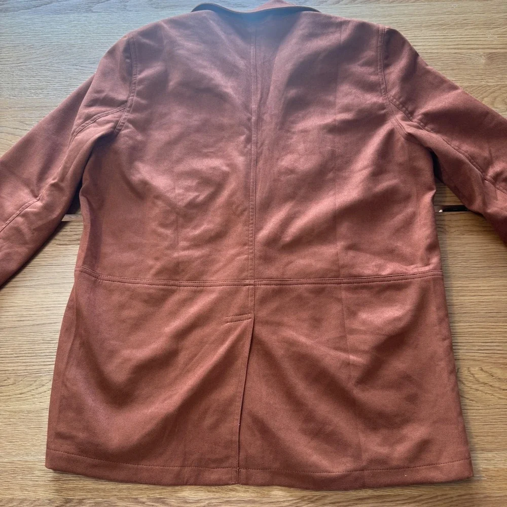 Mens Rust Brown Faux Suede Two Button Blazer Jacket XL Patch Pockets Solid